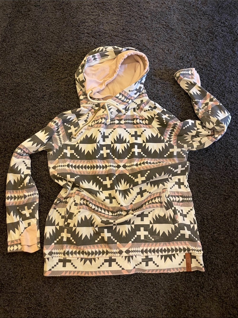 AMPERSAND AVE Tribal Hooded Pullover - Pink & Gray